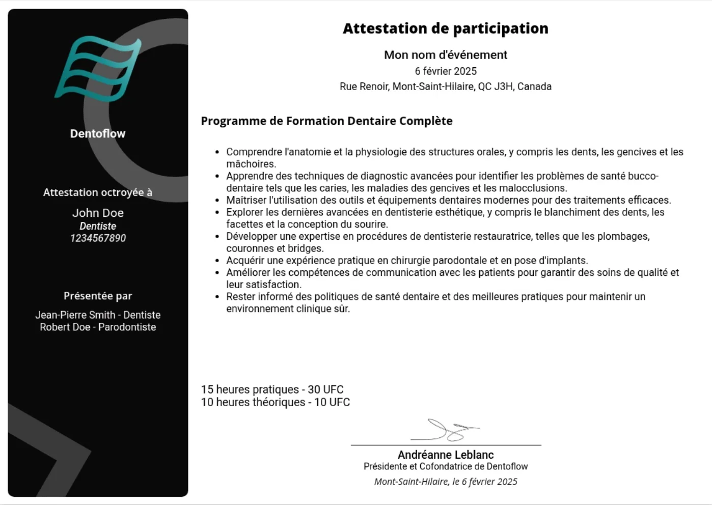 Exemple certificat en noir