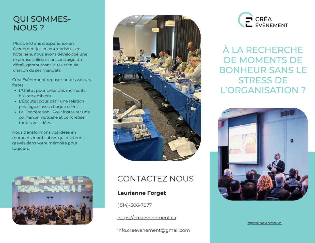 Présentation des services et de l'équipe de Créa Événement